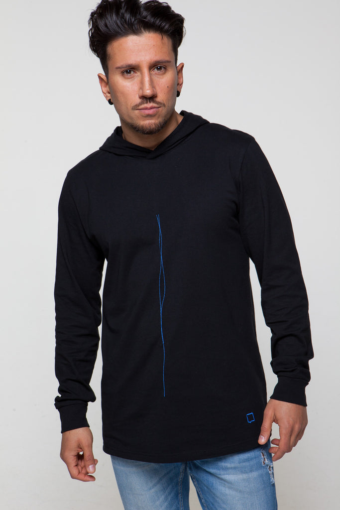 stickmotiv blue line biobaumwolle men t-shirt hoodie